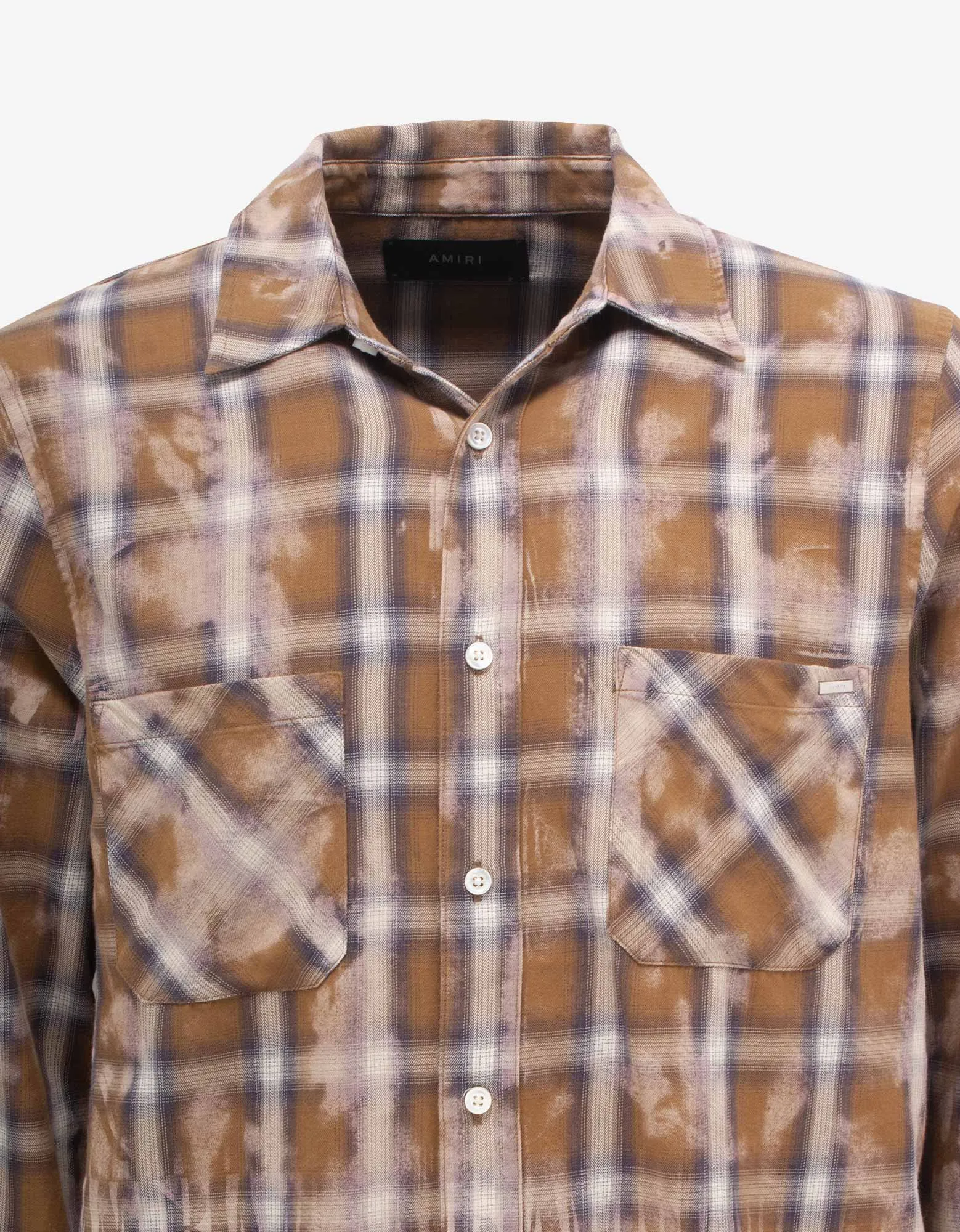 Amiri Brown Bleach Amiri Logo Flannel Shirt