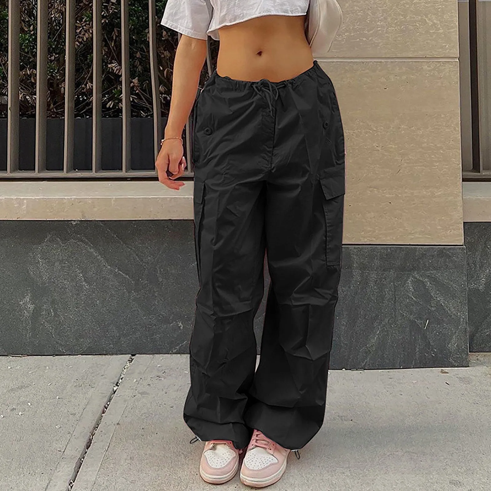 Amy Fashion - Cargo Pants Straight Wide Leg Loose Casual Trousers