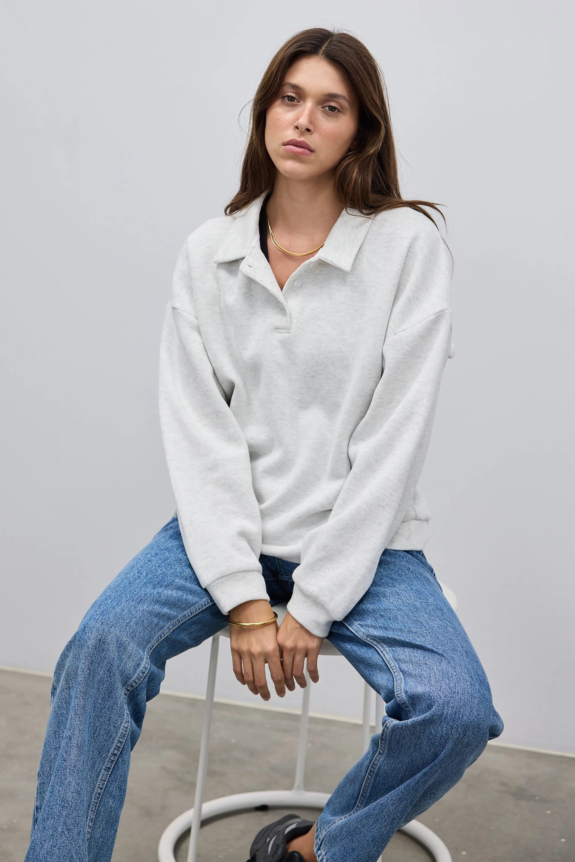 Ava Polo Sweater White Marle