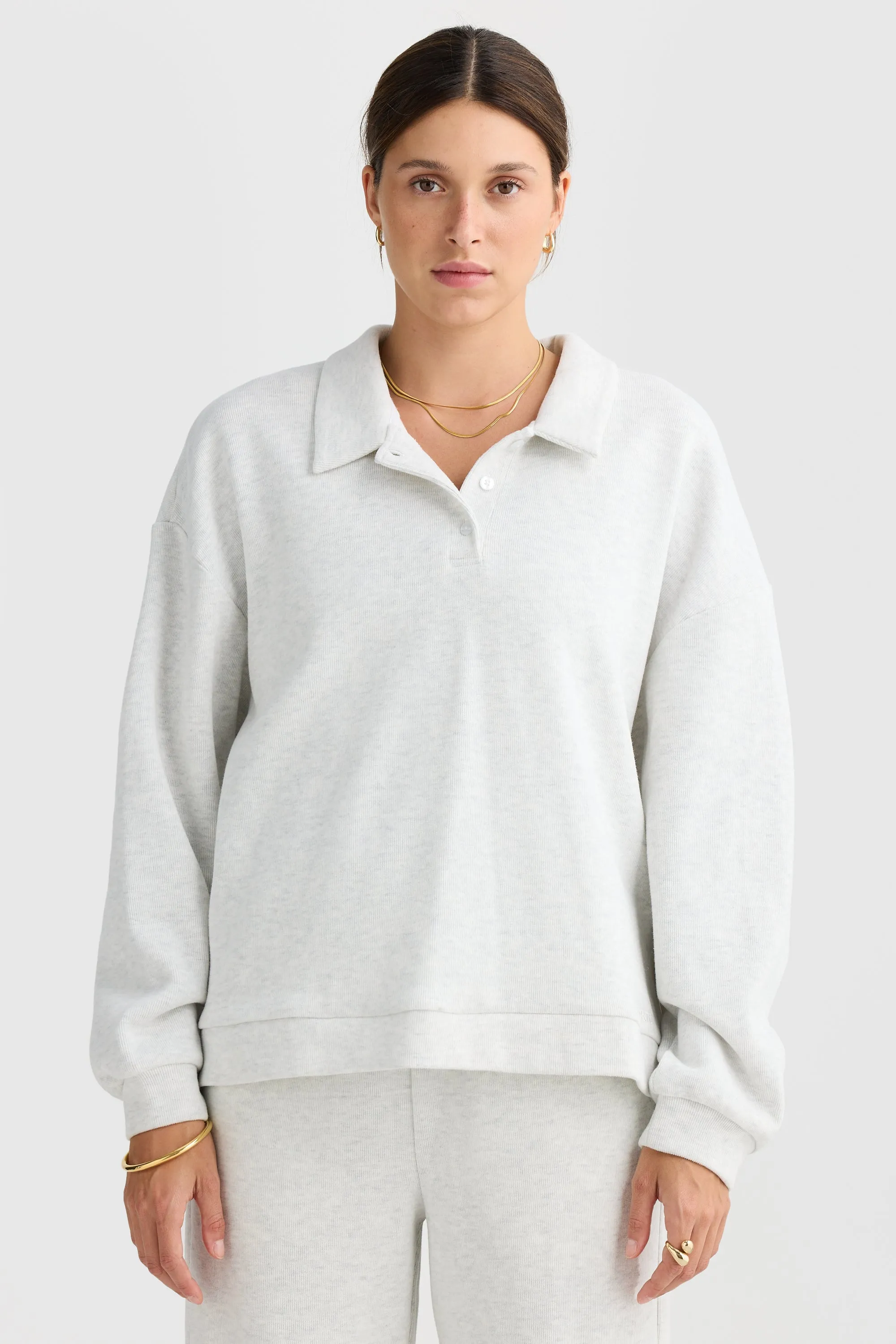 Ava Polo Sweater White Marle