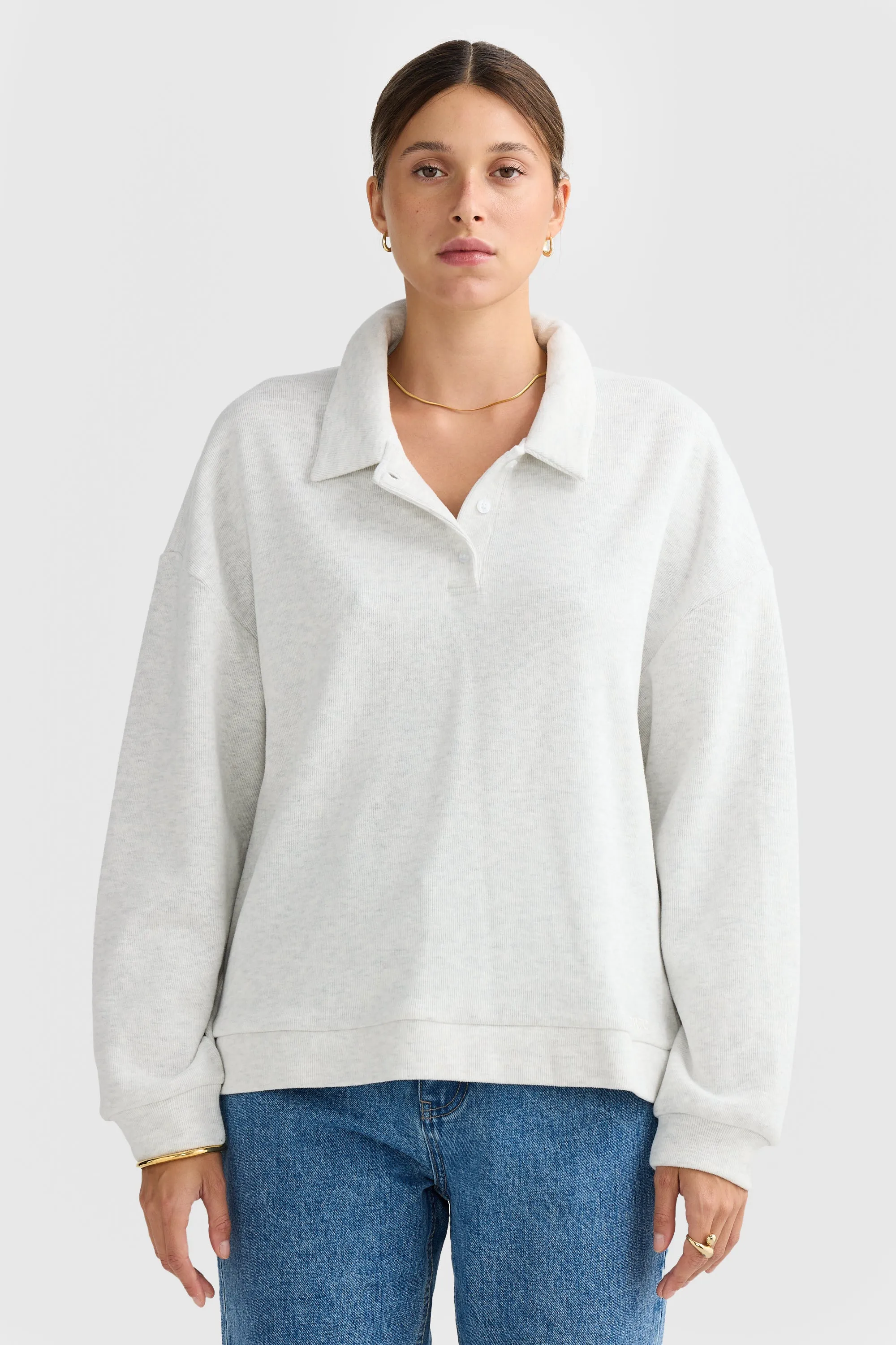 Ava Polo Sweater White Marle