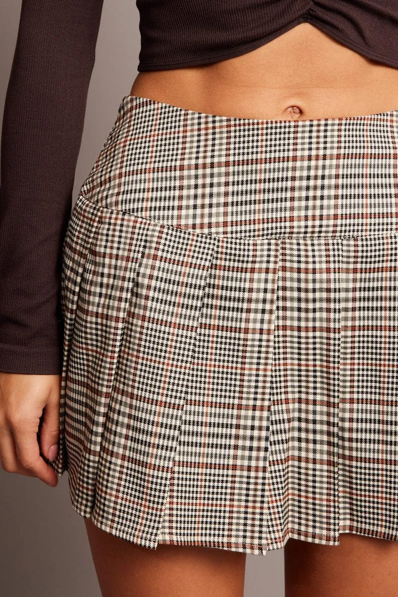 Beige Check Tennis Skirt Mini