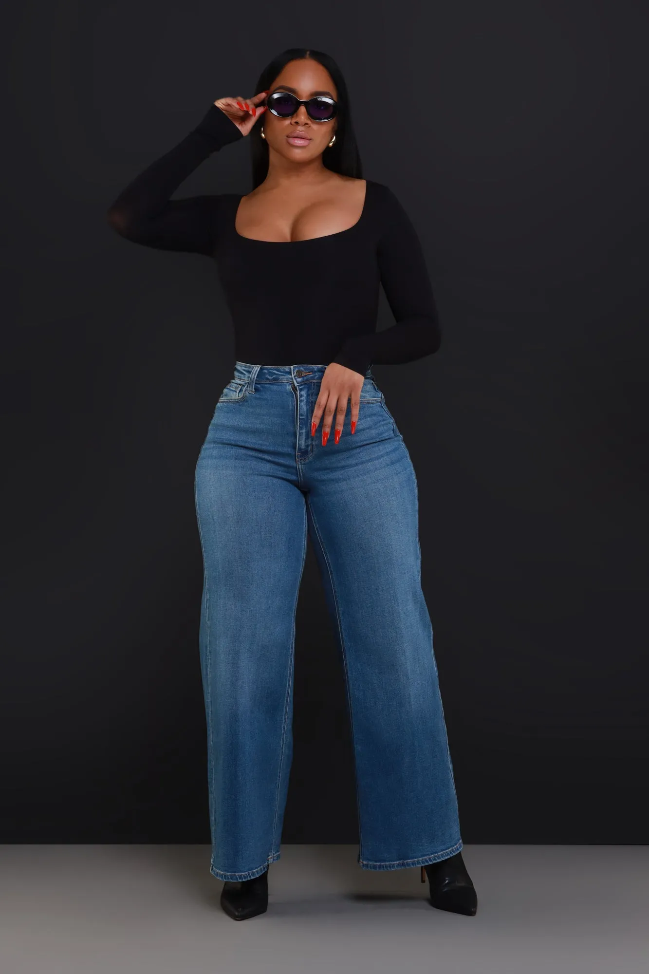 Bite Your Tongue High Rise Wide Leg Jeans - Medium Wash