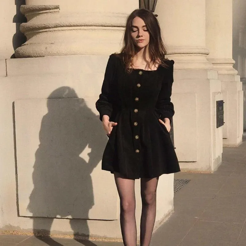 Black Button Mini Dress