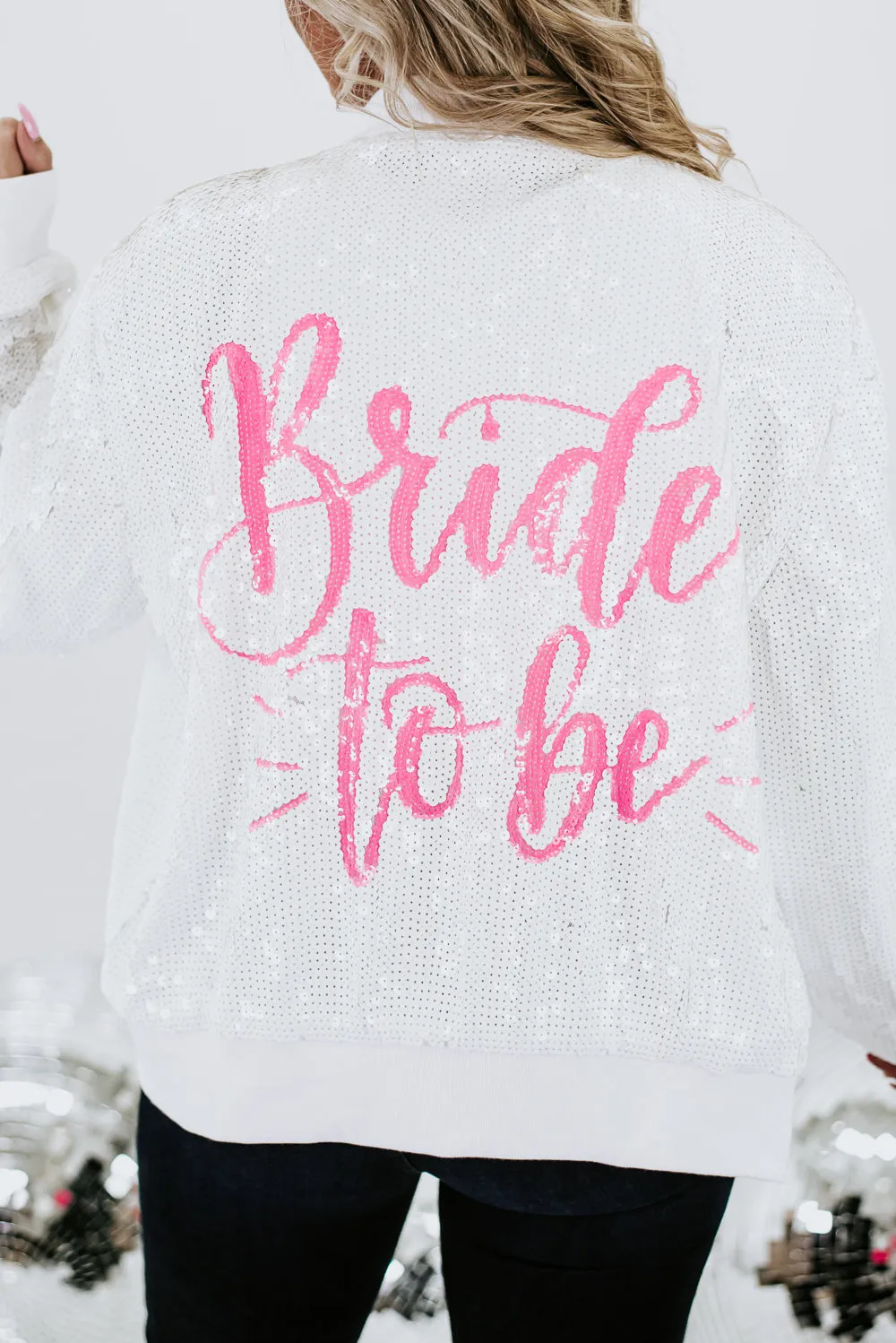 Bride Sequin Bomber Jacket, White