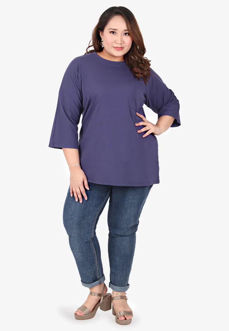 Cavina Cropped Sleeves Cotton Tee - Violet Blue