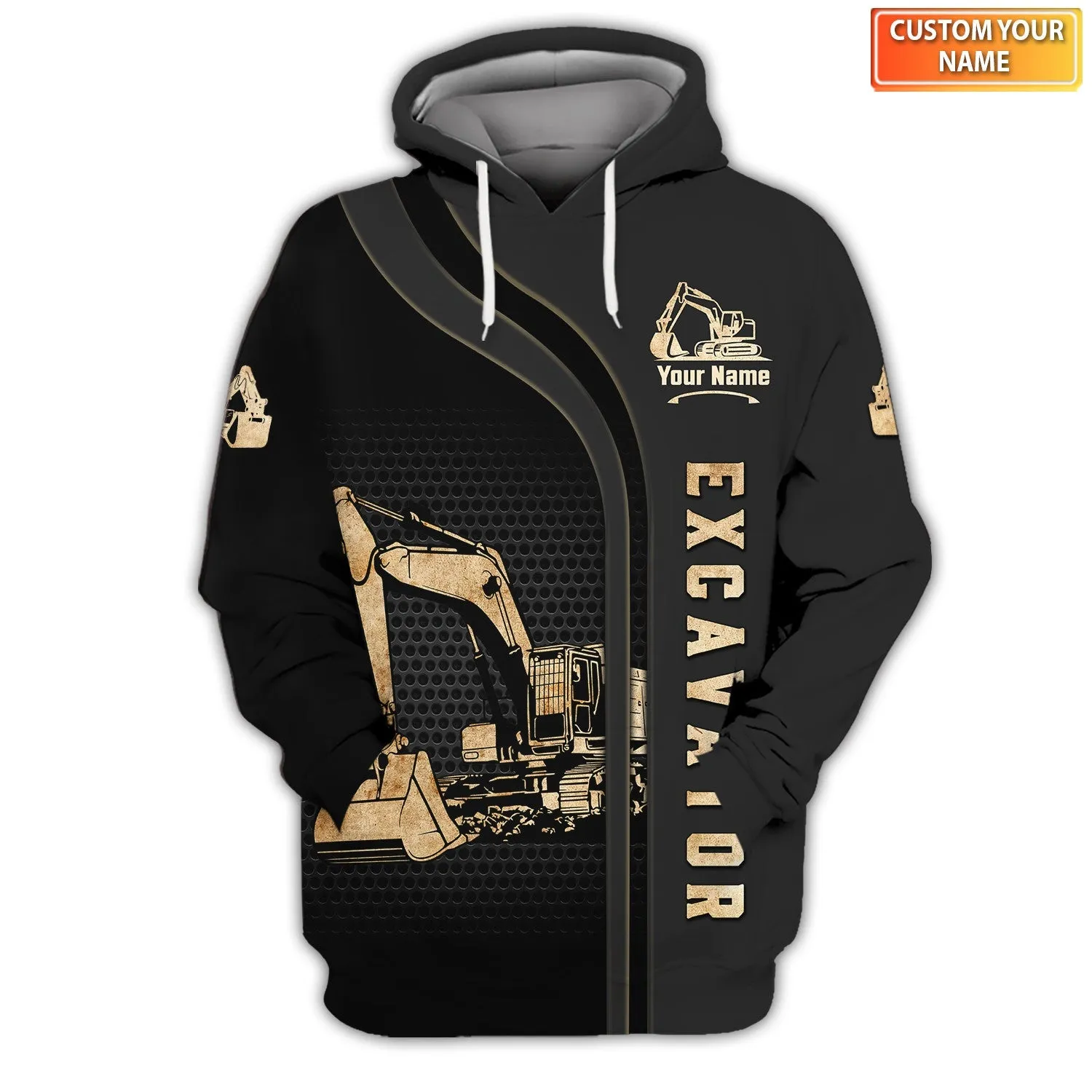 Excavator Black and Yellow 3D Sweatshirt Zip Hoodie Bomber, Gift For Excavator Man, Excavator Shirts