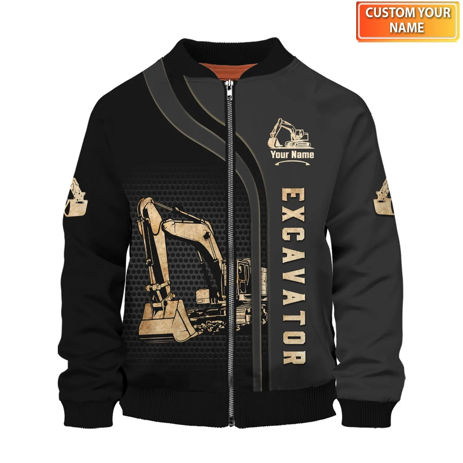 Excavator Black and Yellow 3D Sweatshirt Zip Hoodie Bomber, Gift For Excavator Man, Excavator Shirts