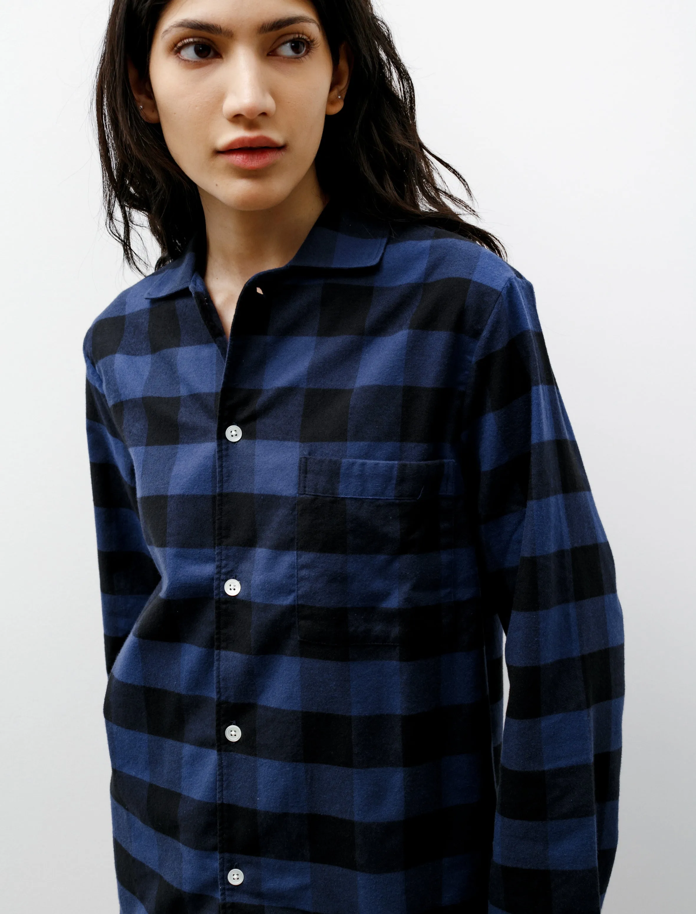 Flannel Pyjama Shirt Gingham Blue