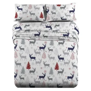 Heavyweight Printed Flannel Sheets 170GSM - Christmas Deer