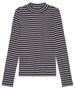 KCA 2120003 Striped rib high neck long sleeved top 8026 brown stripe  women