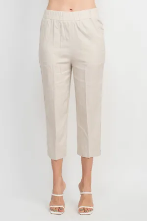 Land N Sea Pull-on Elastic Waist Slit Bottom Linen Pant with Pockets