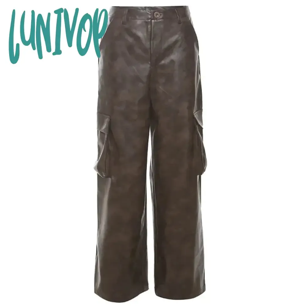 Lunivop Brown Classic Retro All-match Casual High Street Fashionable Cool Confident Youth Hip-hop Women Autumn Straight Leg Pants