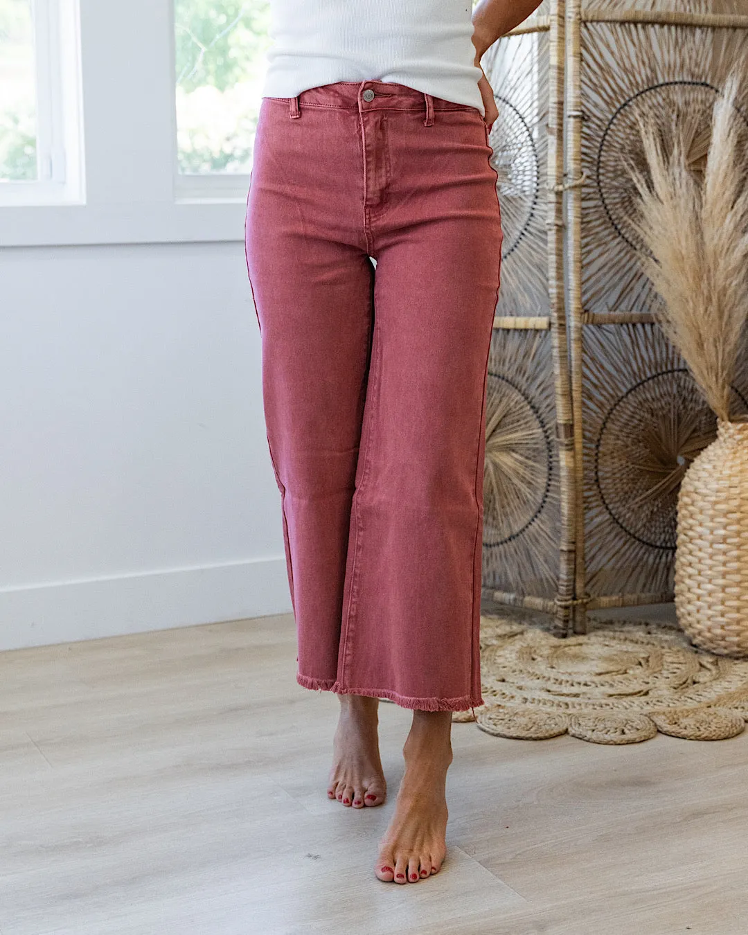 Mae Wide Leg Cropped Jeans - Cabernet