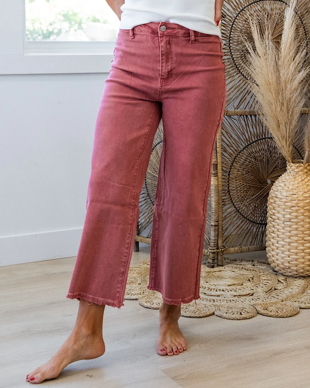 Mae Wide Leg Cropped Jeans - Cabernet