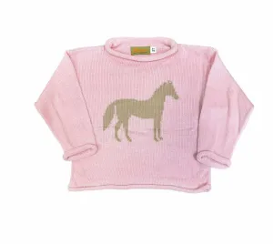 Pink Roll Neck Horse Sweater