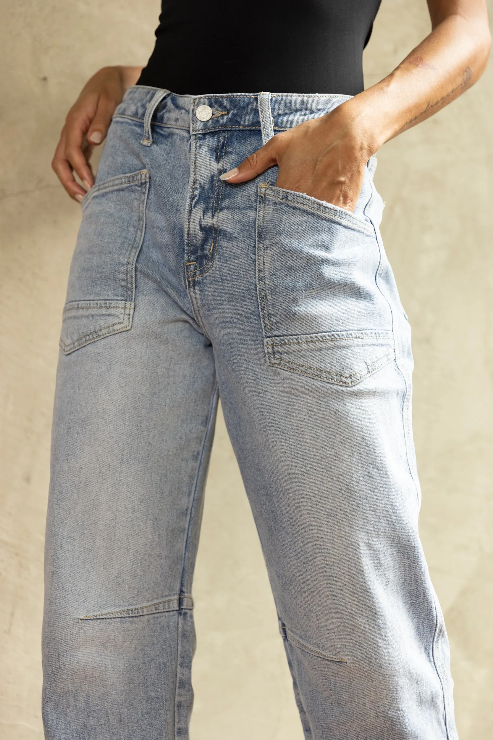 Preston High Rise Patch Pocket Wide Leg Jeans