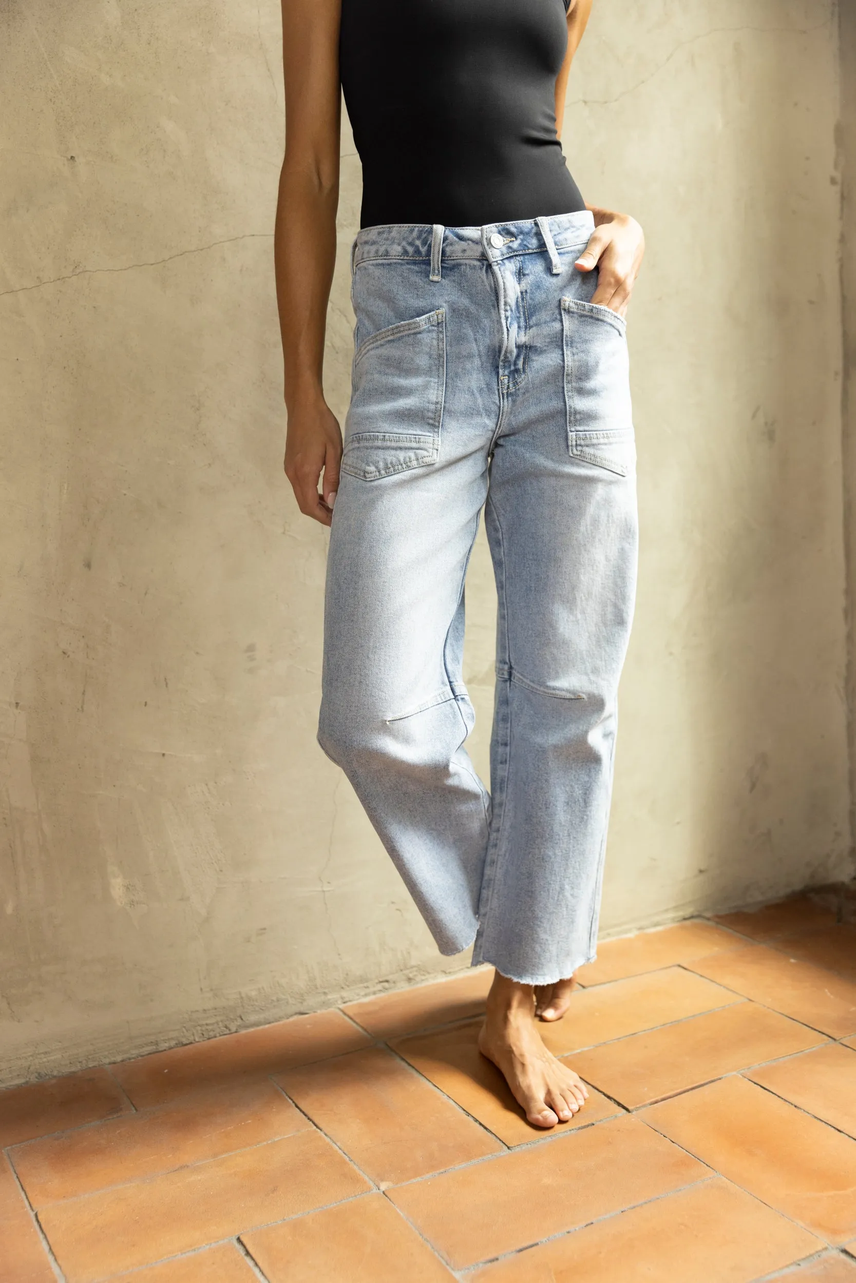 Preston High Rise Patch Pocket Wide Leg Jeans