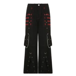 Punk-Inspired Chain Cargo Pants with Straps