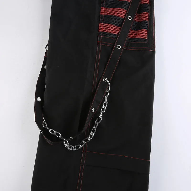 Punk-Inspired Chain Cargo Pants with Straps