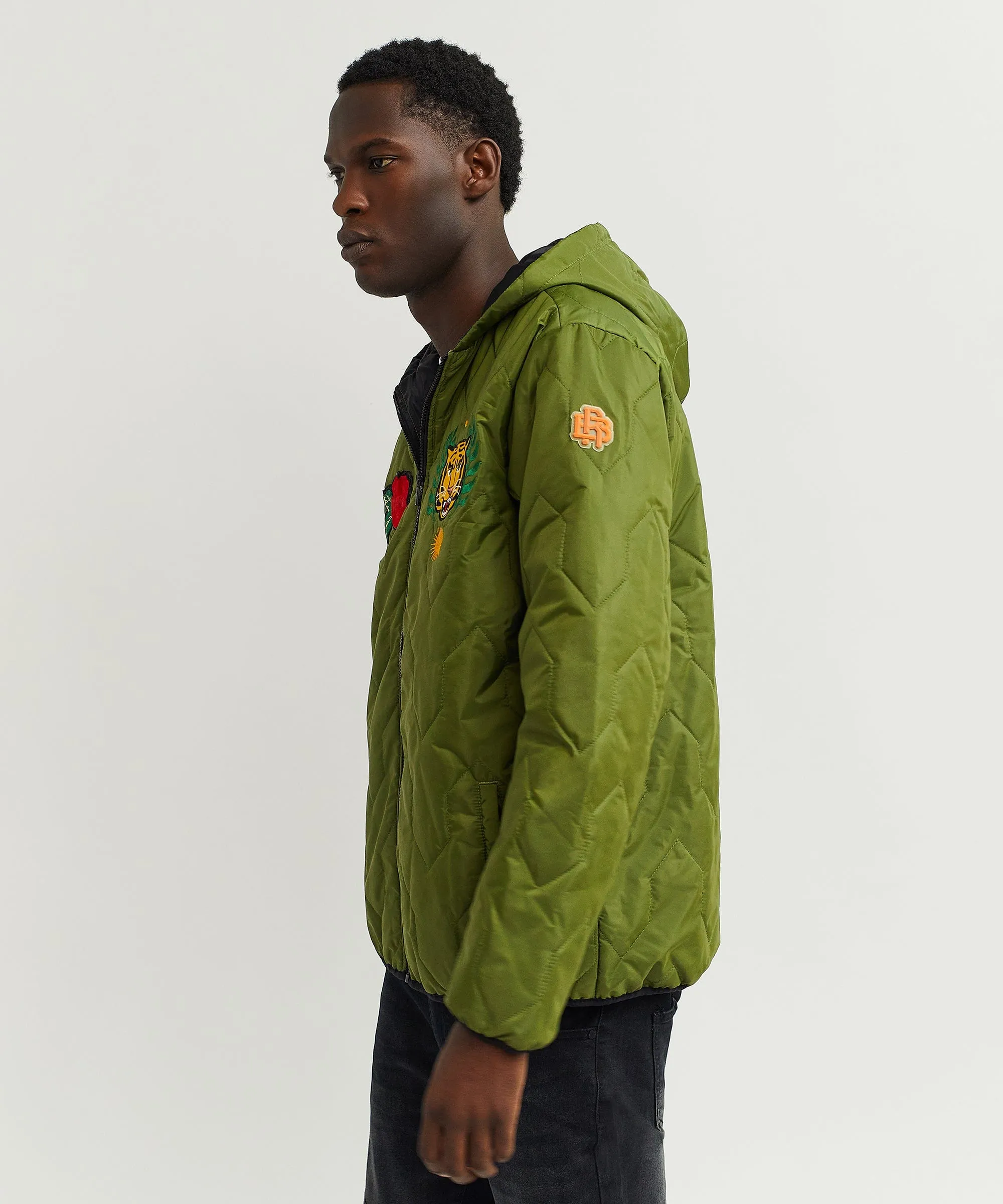 Quilted Hooded Jacket - Olive Green