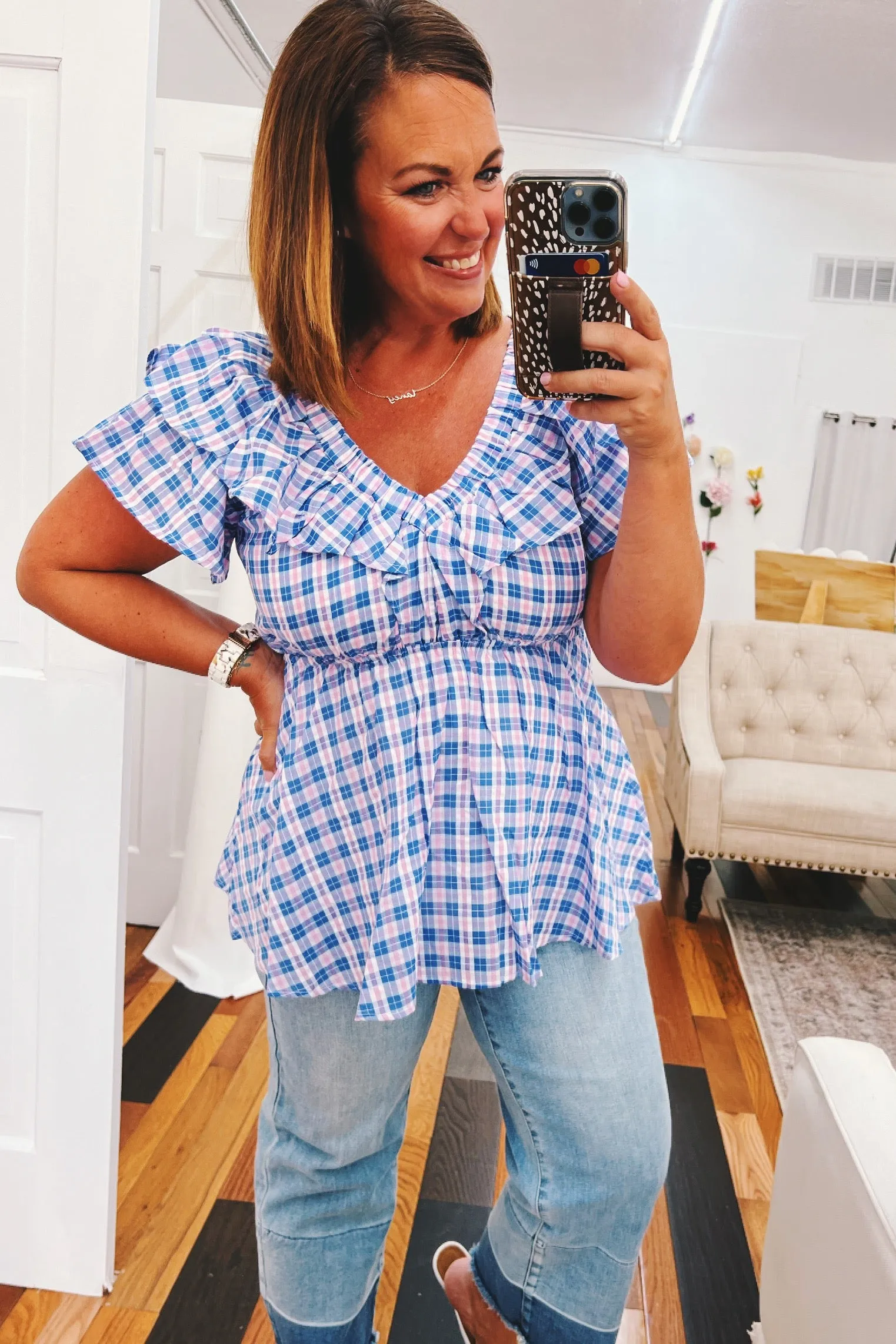 Rosemary V neck Babydoll Plaid Top