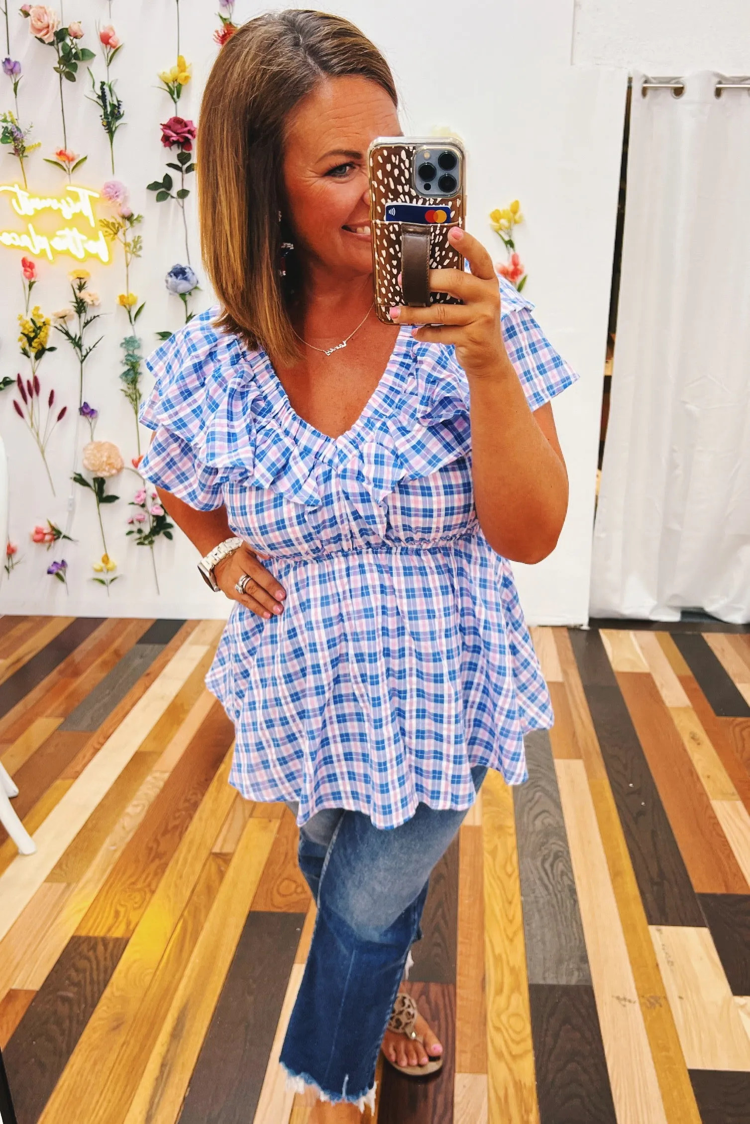 Rosemary V neck Babydoll Plaid Top