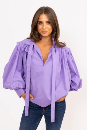 Ruffle Poplin Vneck Top