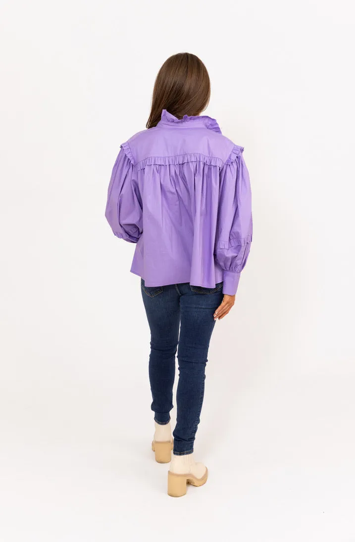 Ruffle Poplin Vneck Top