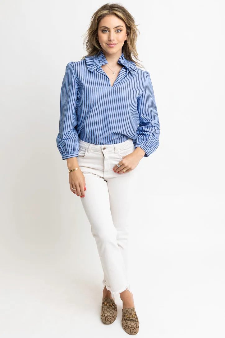 Stripe Ruffle Vneck Top