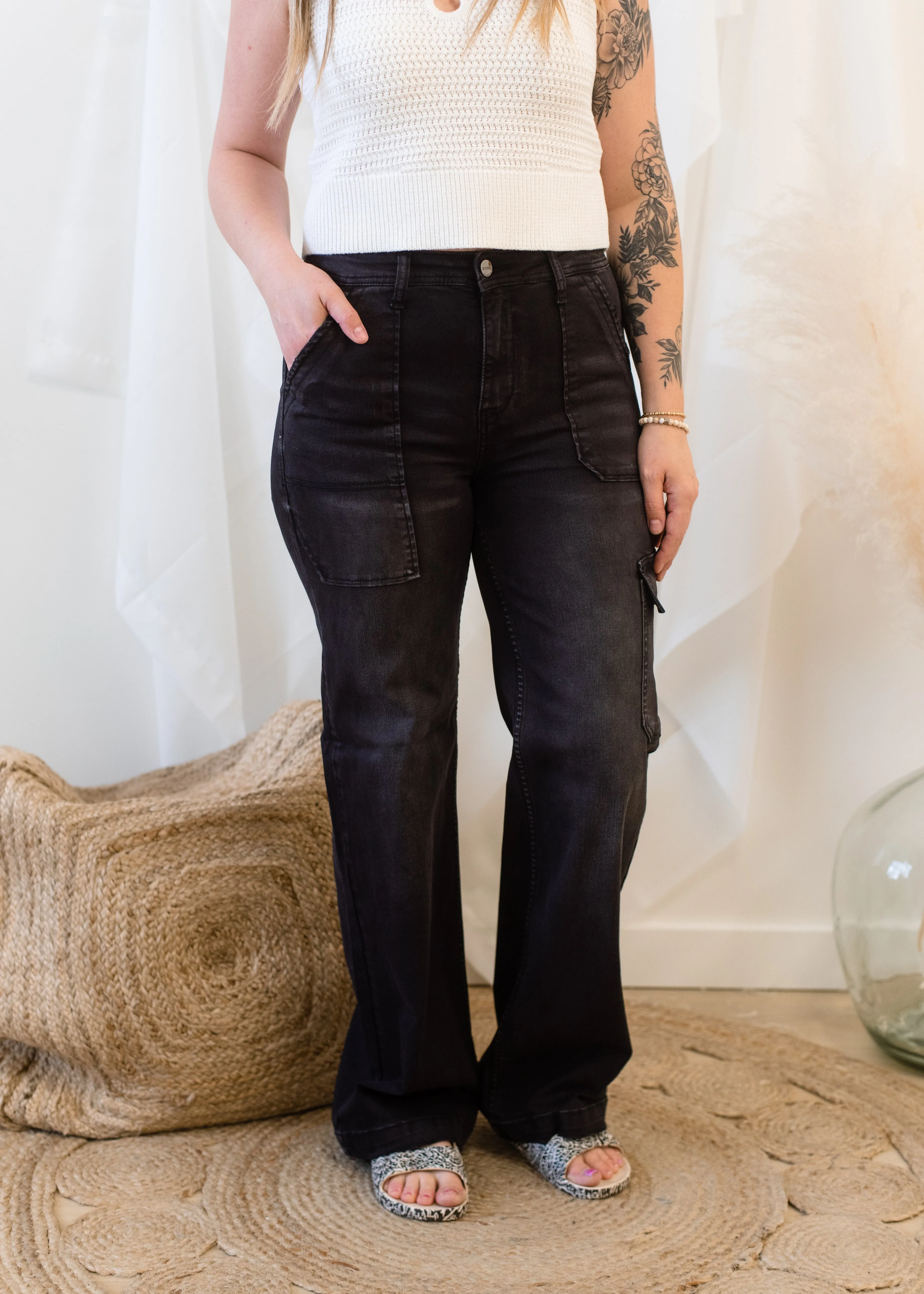 The Black High Rise Cargo Jeans