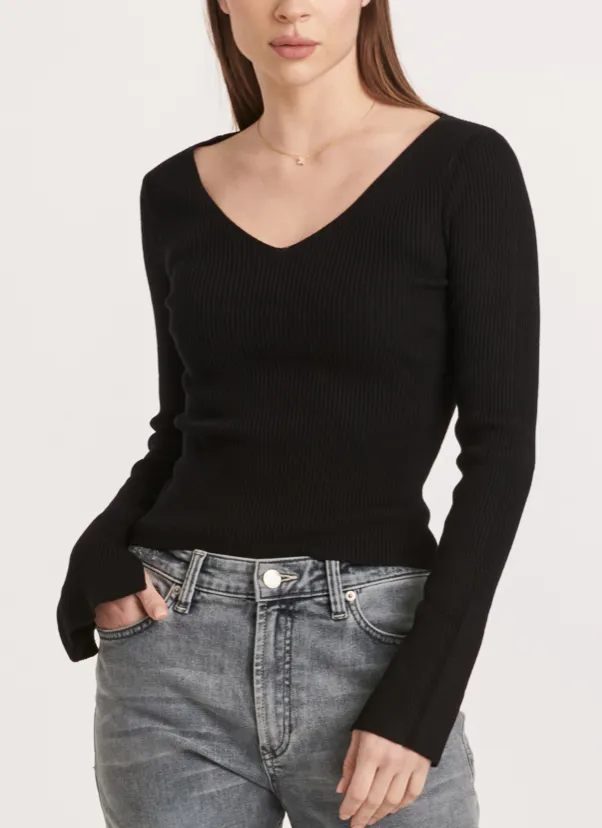 Vneck Ribbed LS Top