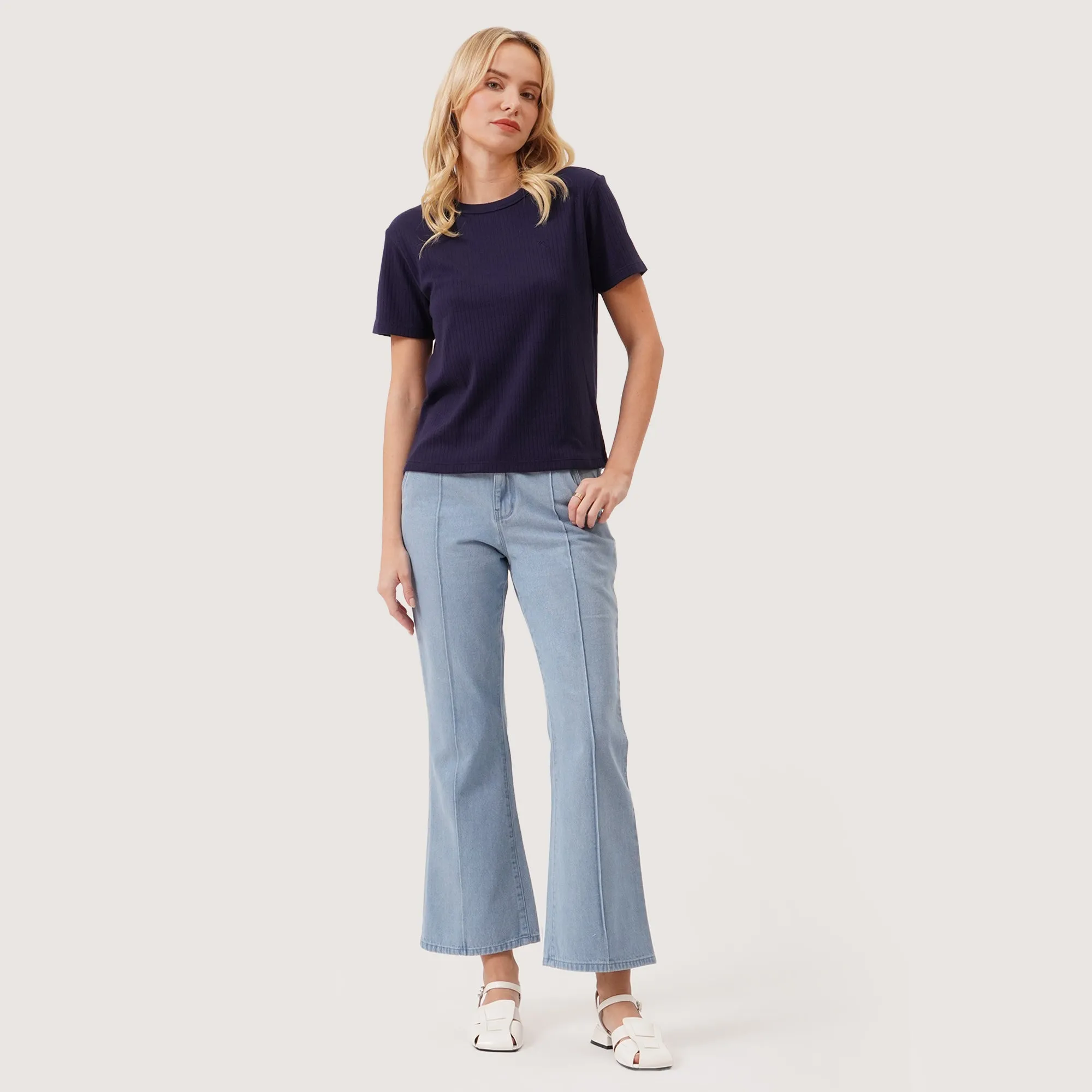 Wide Leg Light Wash Jeans With Pintuck